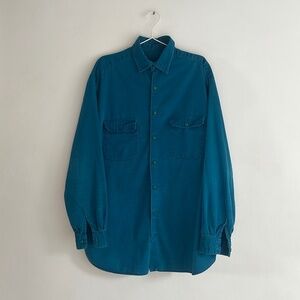 vintage 60s soft mens teal cotton collared work shirt chore jacket french L O/S